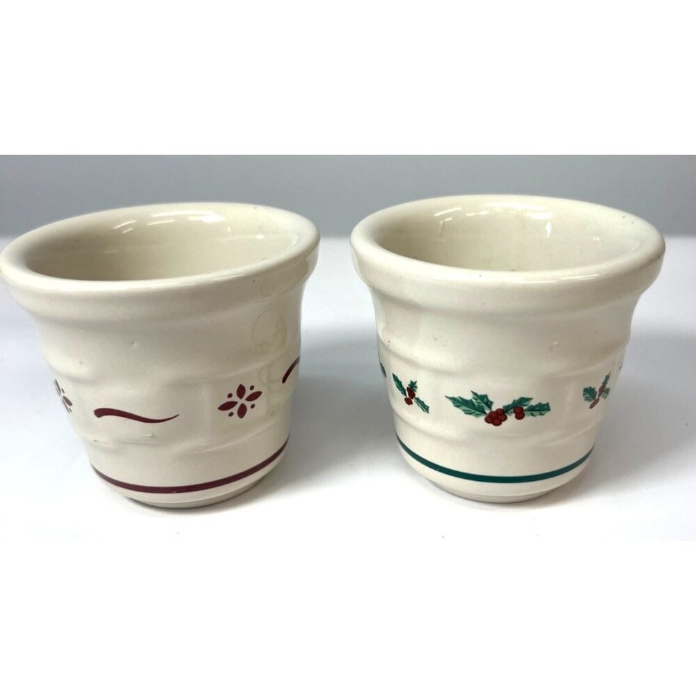 Longaberger Pottery Patterned Small Bowls, Candle Holders - Set Of 2